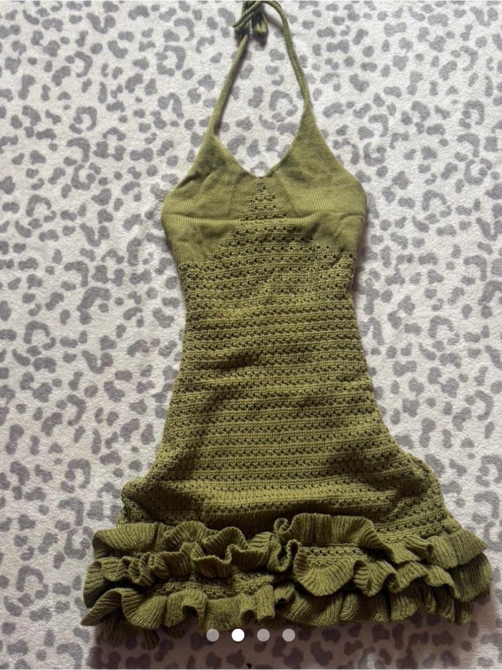 Olive Green Crochet Halter Mini Dress